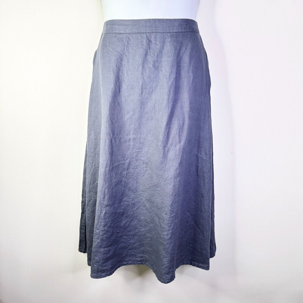 Unbranded Skirt Women L Steel Blue 100% Hemp Midi Elastic Back Waist Flat Front